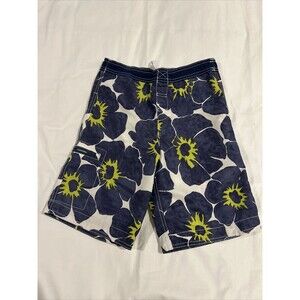 Lands End Boys Swim Trunks, Medium Size 10-12 Blue White Floral